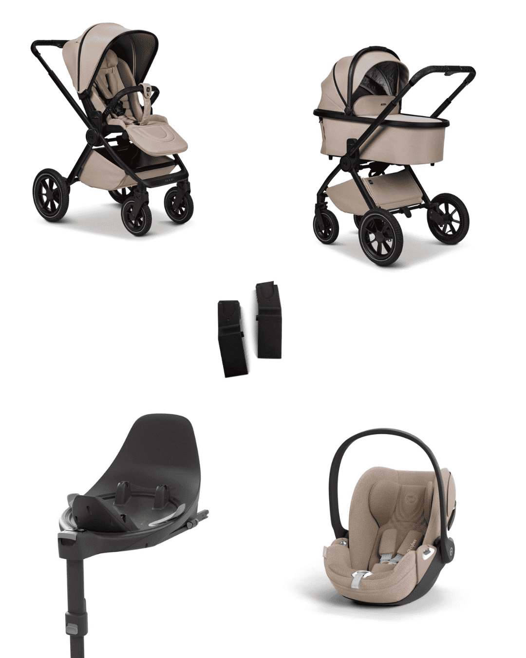 Moon GIO+ 2025 4in1 Set inkl. Cybex Cloud T plus i-Size Babyschale, Cybex Base T und Moon Adapter für GIO+ 2025 Sand/Cozy Beige