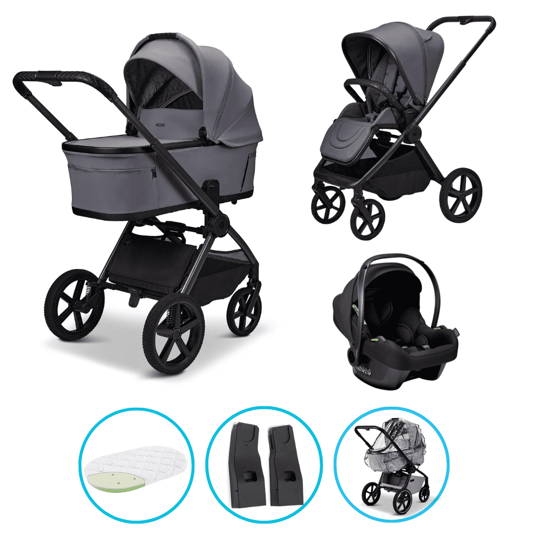 Moon GIO Fold 5in1 Kinderwagen-Set Graphite mit Babyschale Cosmo 2.0 und Lightweight-Rädern inkl. GRATIS Regenverdeck Moon GIO Fold 5in1 Kinderwagen-Set Graphite mit Babyschale Cosmo 2.0 und Lightweight-Rädern inkl. GRATIS Regenverdeck