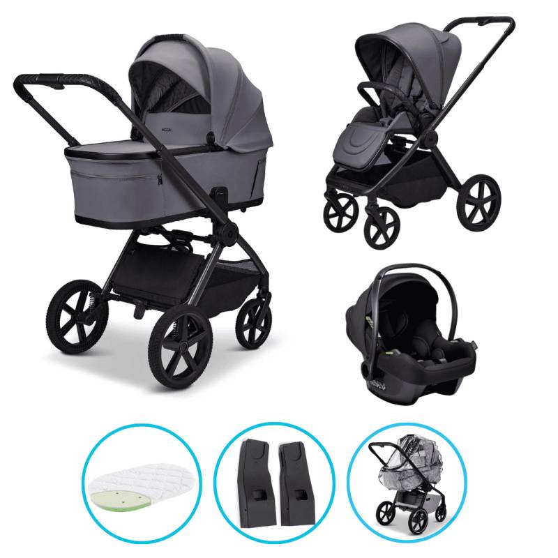 Moon GIO Fold 5in1 Kinderwagen-Set Graphite mit Babyschale Cosmo 2.0 und Lightweight-Rädern inkl. GRATIS Regenverdeck Moon GIO Fold 5in1 Kinderwagen-Set Graphite mit Babyschale Cosmo 2.0 und Lightweight-Rädern inkl. GRATIS Regenverdeck