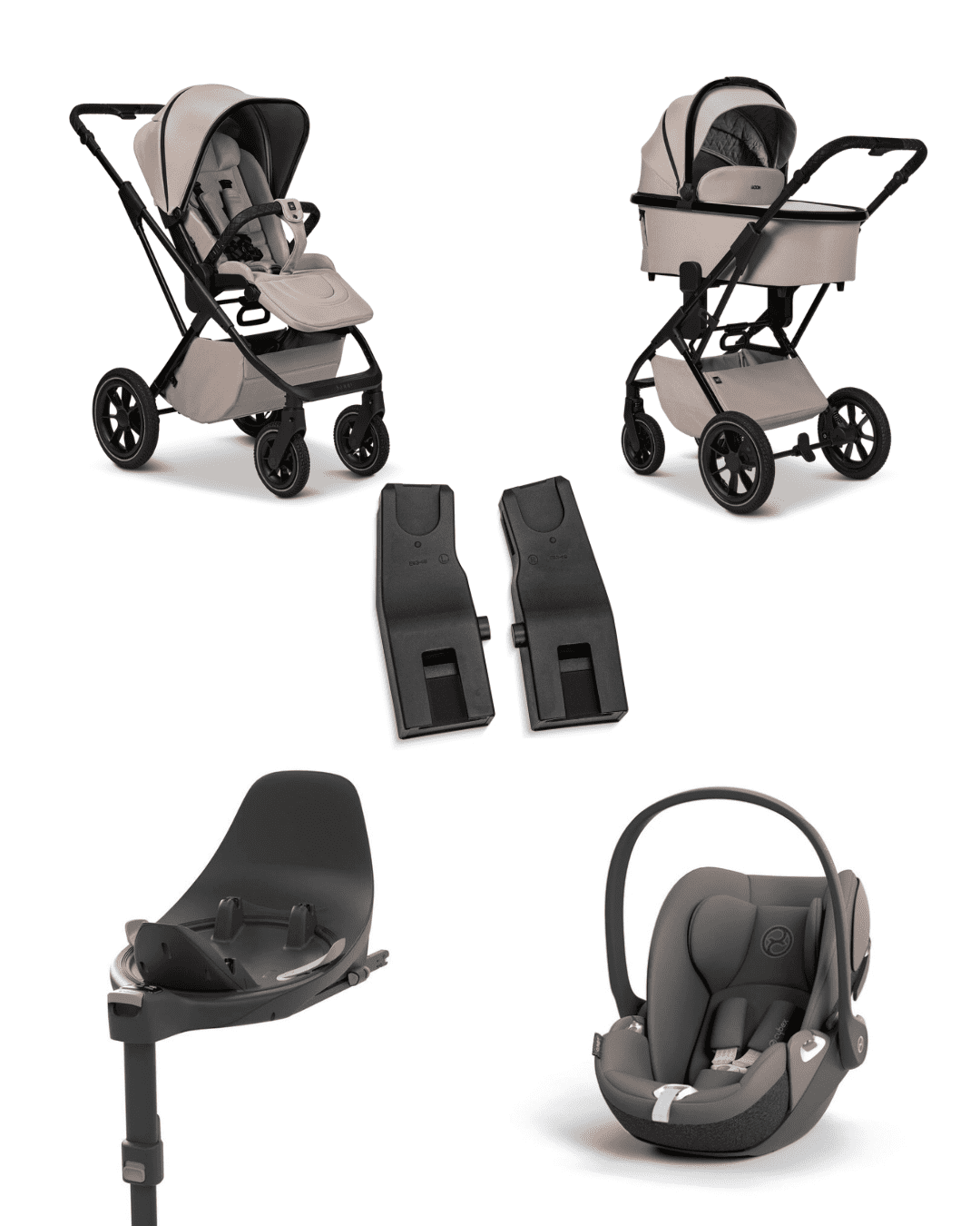 Moon PIU 2025 4in1 Set inkl. Cybex Cloud T i-Size mit Base T und Moon PIU Adapter Sand/Mirage Grey