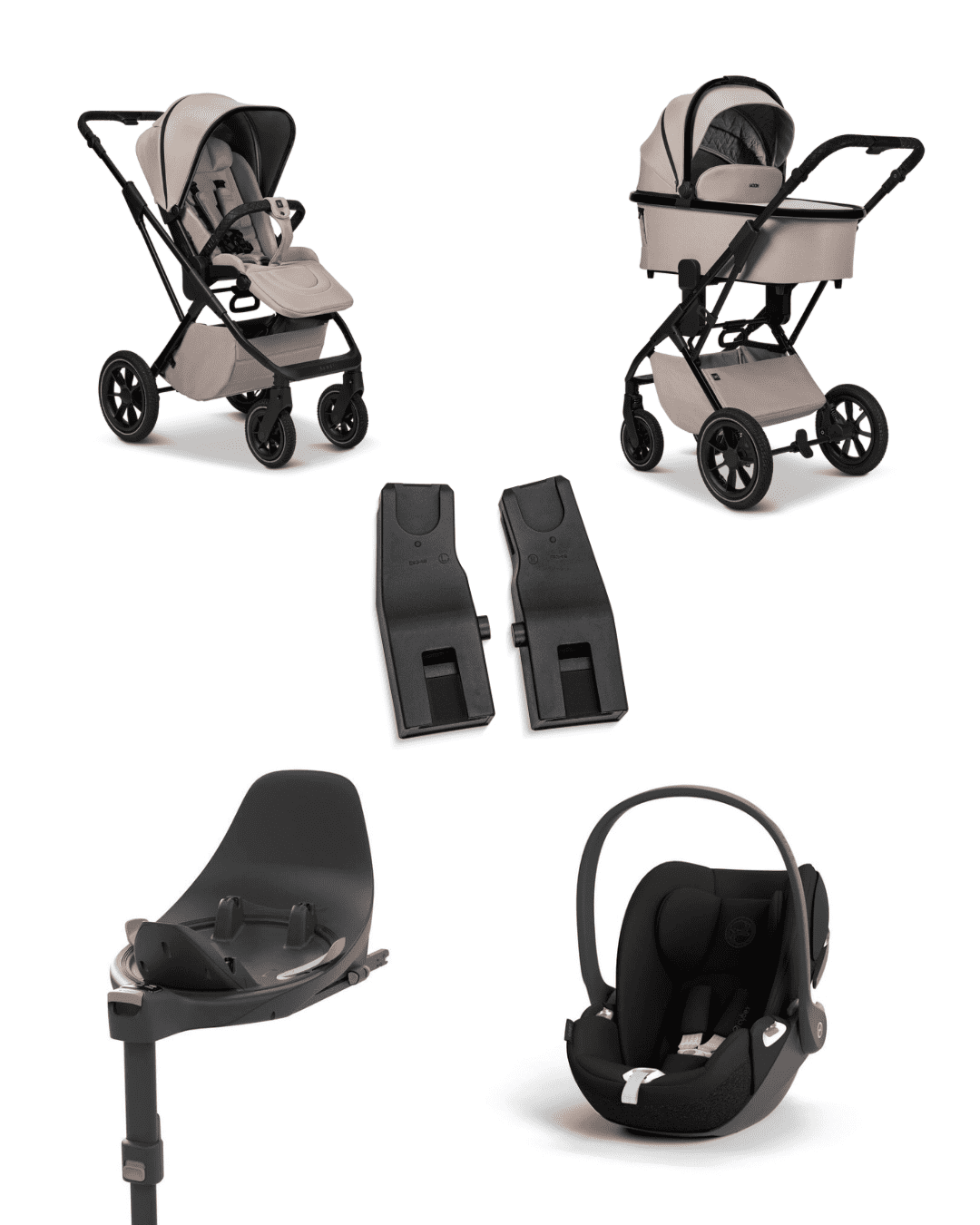 Moon PIU 2025 4in1 Set inkl. Cybex Cloud T i-Size mit Base T und Moon PIU Adapter Sand/Sepia Black
