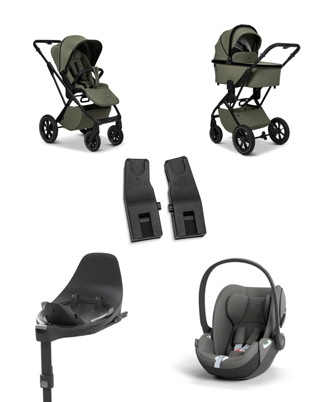 Moon PIU 2025 4in1 Set inkl. Cybex Cloud T plus i-Size mit Base T und Moon PIU Adapter Moos/Mirage Grey