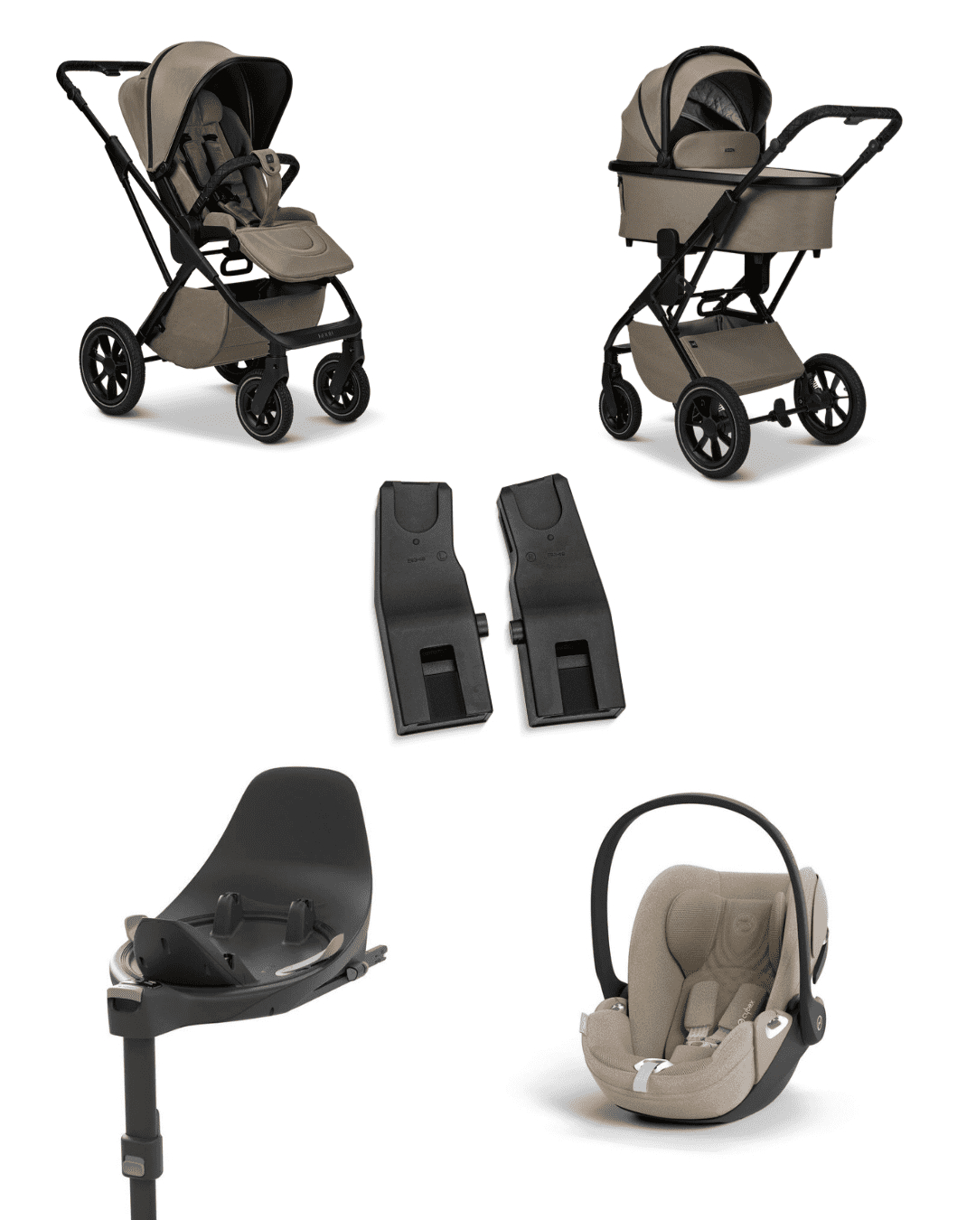Moon PIU 2025 4in1 Set inkl. Cybex Cloud T plus i-Size mit Base T und Moon PIU Adapter Mud/Cozy Beige