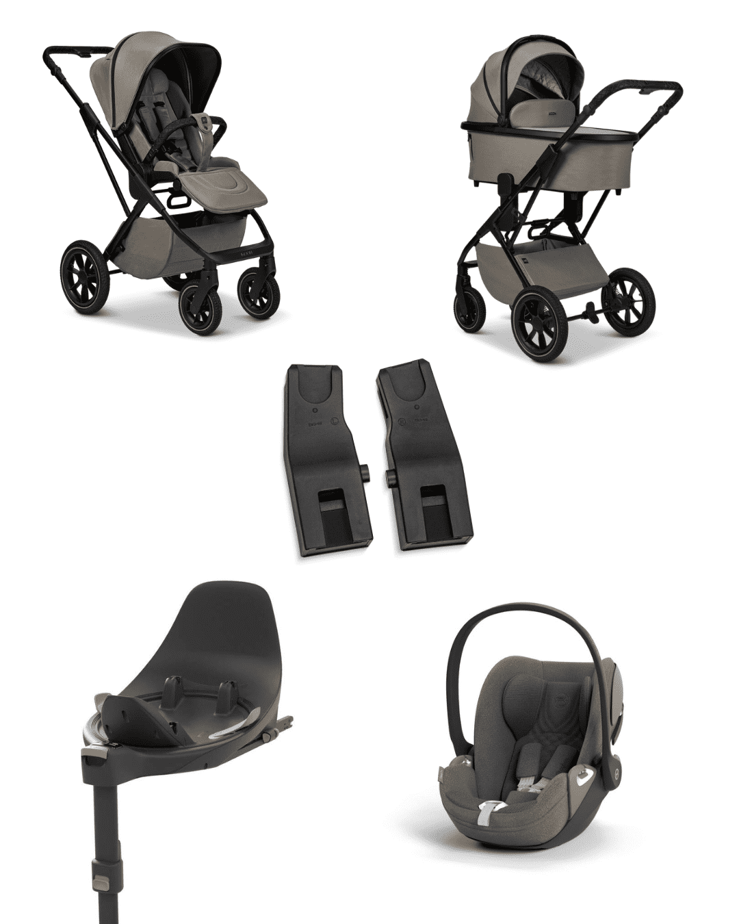 Moon PIU 2025 4in1 Set inkl. Cybex Cloud T plus i-Size mit Base T und Moon PIU Adapter Mud/Mirage Grey