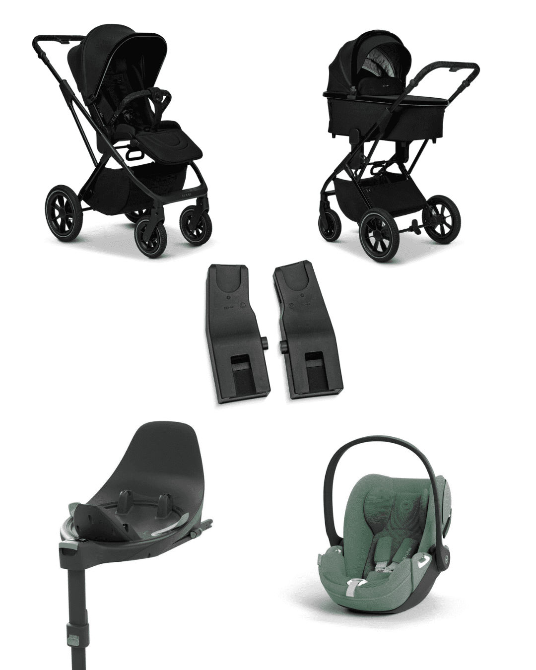 Moon PIU 2025 4in1 Set inkl. Cybex Cloud T plus i-Size mit Base T und Moon PIU Adapter Onxy/Leaf Green