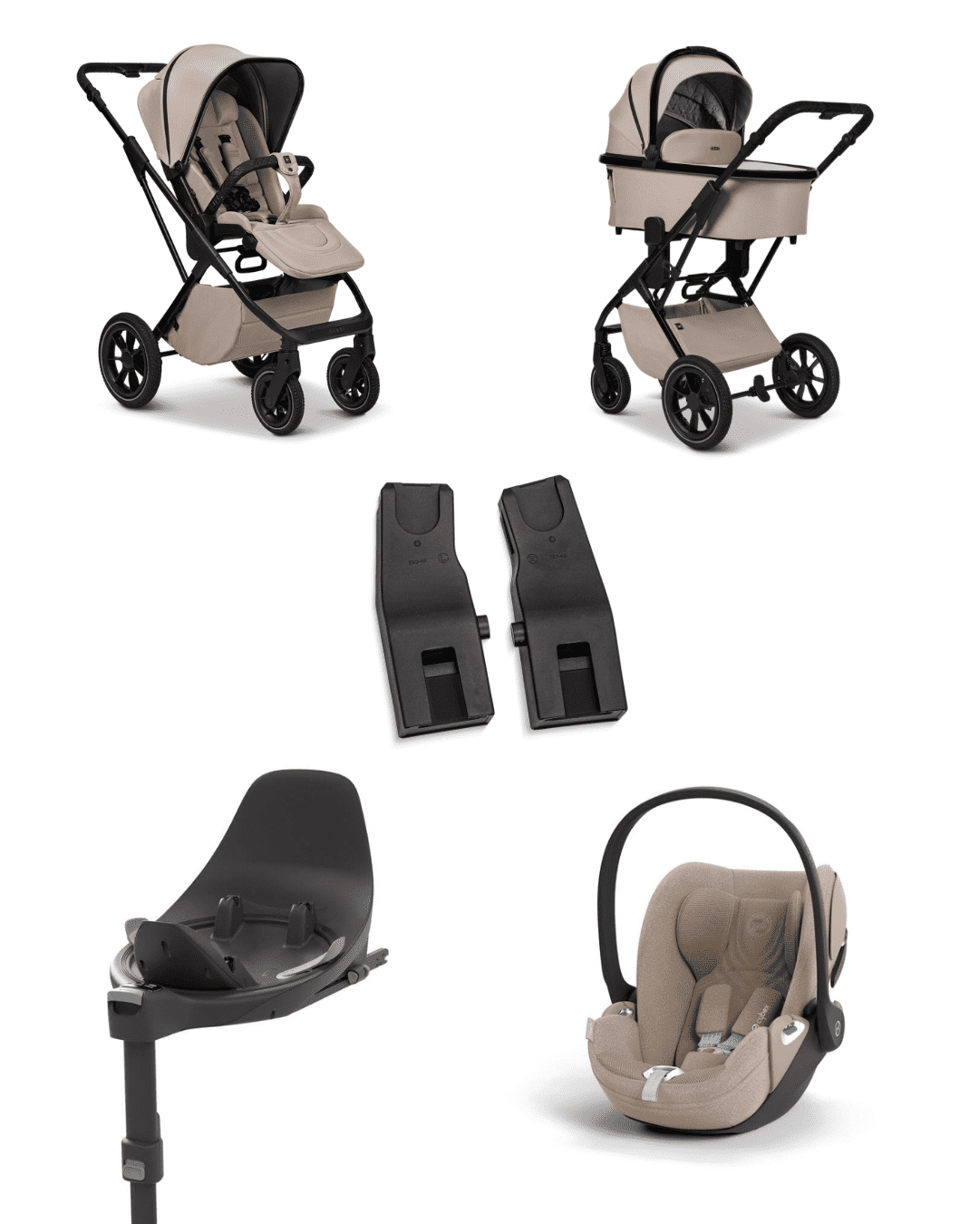 Moon PIU 2025 4in1 Set inkl. Cybex Cloud T plus i-Size mit Base T und Moon PIU Adapter Sand/Cozy Beige