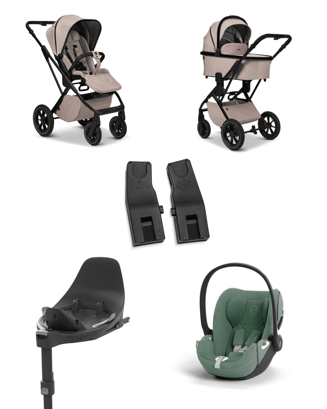 Moon PIU 2025 4in1 Set inkl. Cybex Cloud T plus i-Size mit Base T und Moon PIU Adapter Sand/Leaf Green