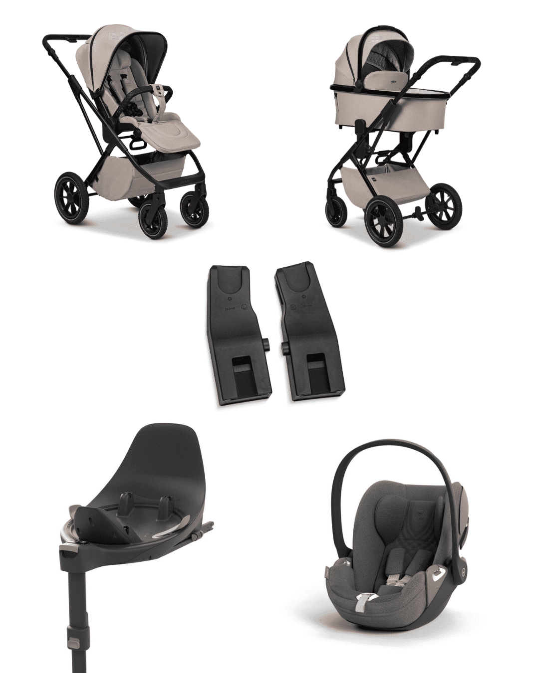 Moon PIU 2025 4in1 Set inkl. Cybex Cloud T plus i-Size mit Base T und Moon PIU Adapter Sand/Mirage Grey