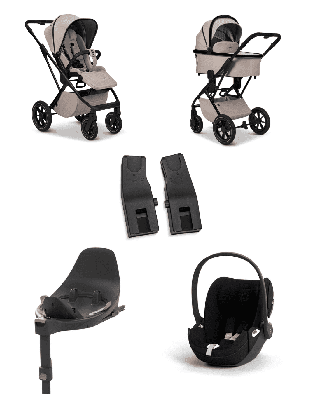 Moon PIU 2025 4in1 Set inkl. Cybex Cloud T plus i-Size mit Base T und Moon PIU Adapter Sand/Sepia Black