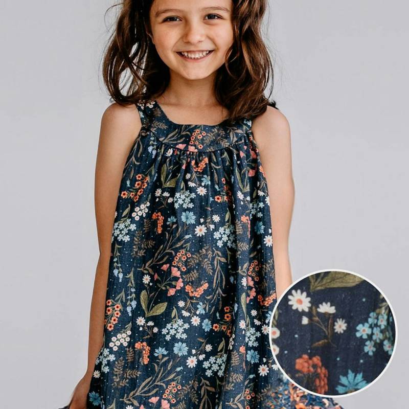 Musselin Kleid ohne Arm kleine Blumen navy 152