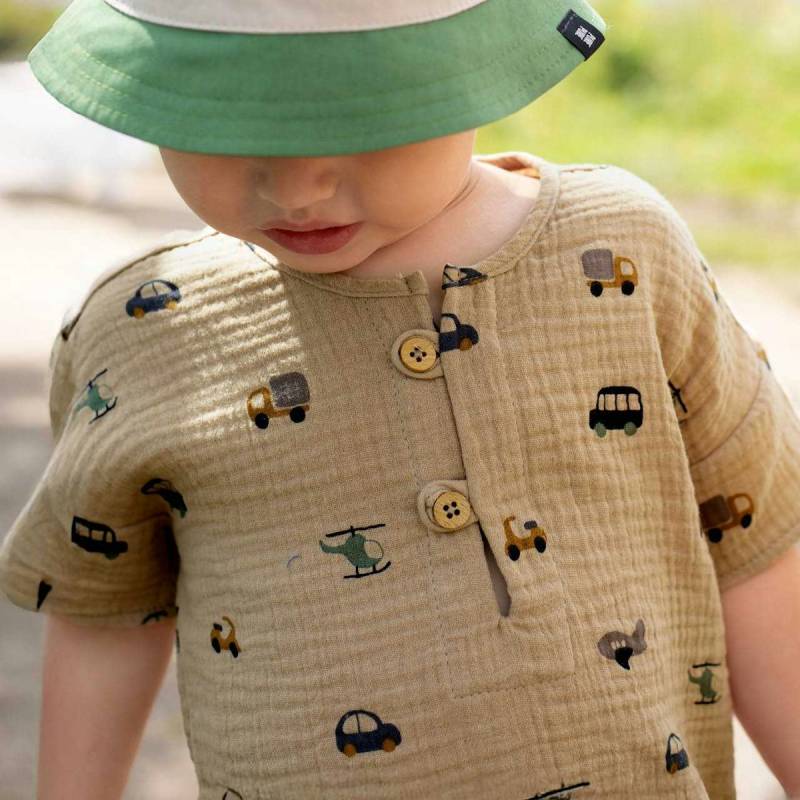 Musselin Shirt kurzarm beige Fahrzeuge 110/116 Musselin Shirt kurzarm beige Fahrzeuge 110/116