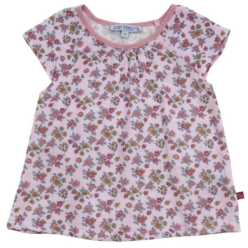 Musselin Shirt kurzarm rosa geblümt 110