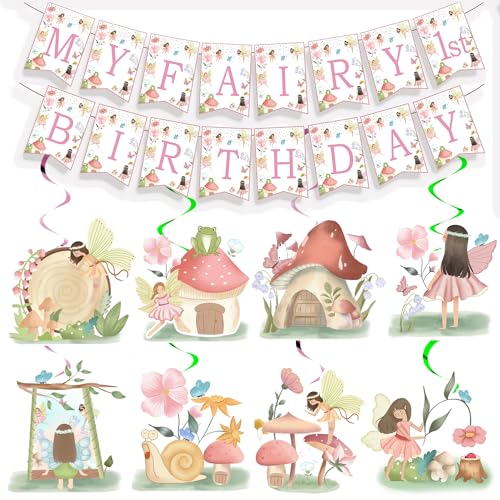 My Fairy First Birthday Decorations Banner Hanging Swirls, Flower Fairy Themed Birthday Party Decorations , Mushroom Fairy Decor Flower Fairy Birthday Party Decorations Supplies von Finypa