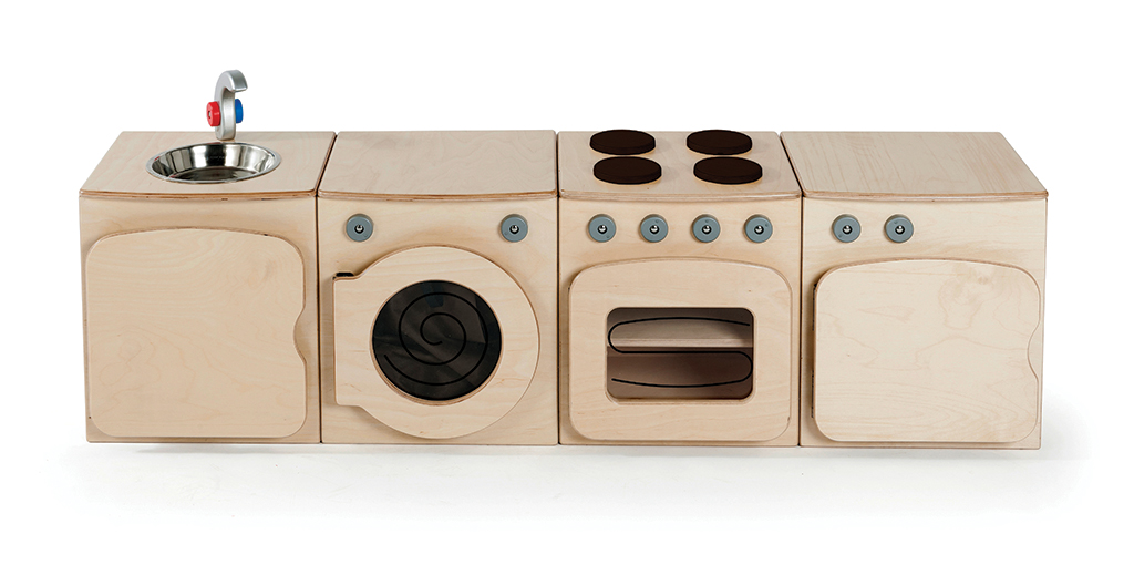 Natürliches Küchenset, 4-teilig – Herd, Kühlschrank, Waschmaschine, Spüle (H400mm)