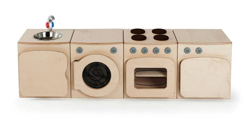 Natürliches Küchenset, 4-teilig – Herd, Kühlschrank, Waschmaschine, Spüle (H400mm)