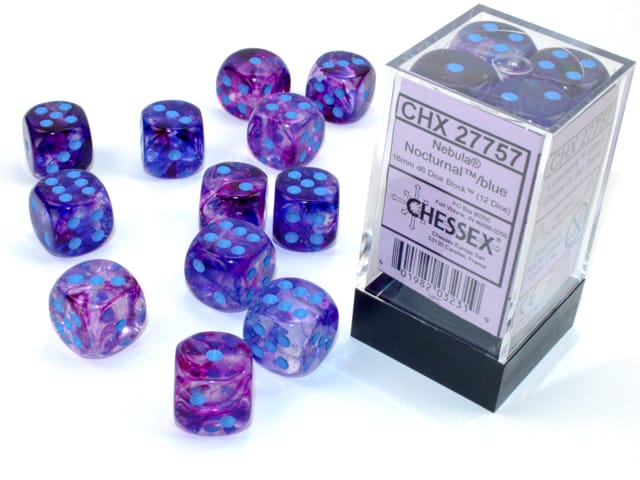 Nebula Nocturnal/Blue Luminary 12x 16mm W6 Dice Set D6 Würfel Dices