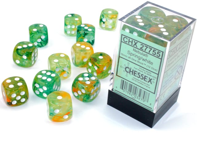 Nebula Spring/White Luminary 12x 16mm W6 Dice Set D6 Würfel Dices