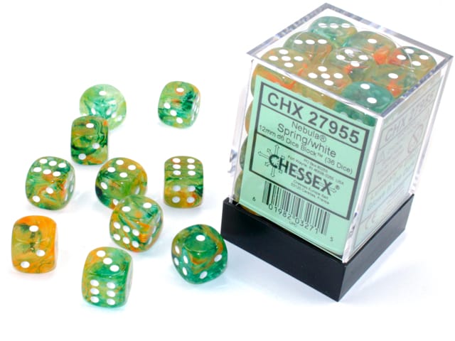 Nebula Spring/White Luminary 36x 12mm W6 Dice Set D6 Würfel Dices