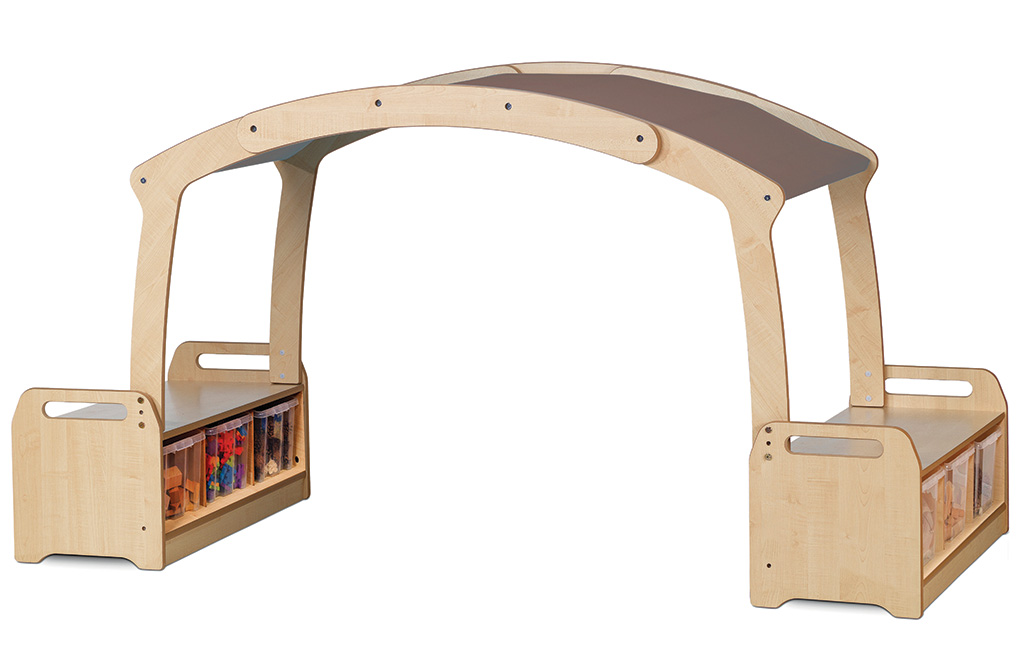 Niedrige Höhlen-Spielbox mit 6 durchsichtigen Wannen – taupefarbenes Dach