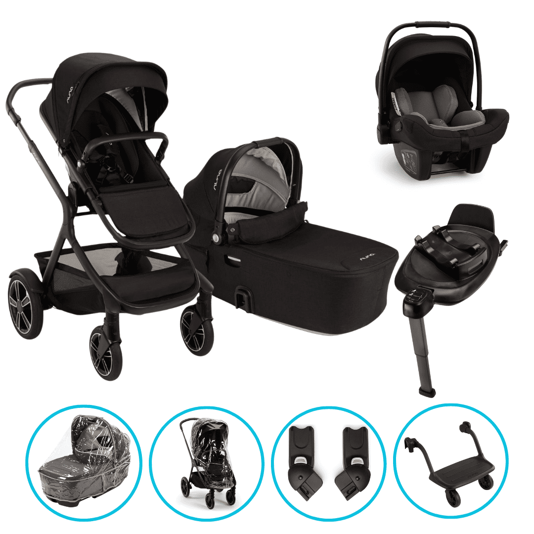 Nuna DEMI Next 4in1 Kinderwagen Set Caviar inkl. Pipa Next Caviar-Chocolate, Base Next und Riderboard