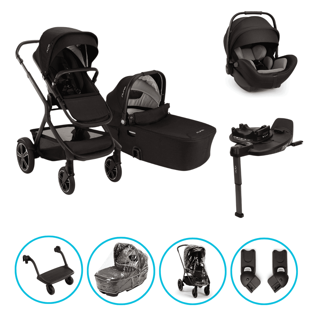Nuna DEMI Next 8in1 Kinderwagen Set Caviar inkl. Arra Flex Caviar, Base Curv und Rider Board