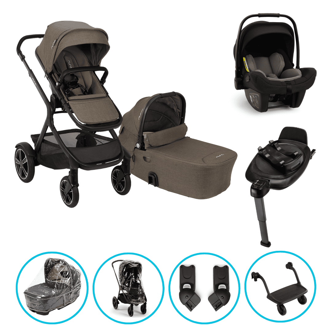 Nuna DEMI Next 8in1 Kinderwagen Set Pistachio inkl. Pipa Next Caviar-Chocolate, Base Next und Riderboard