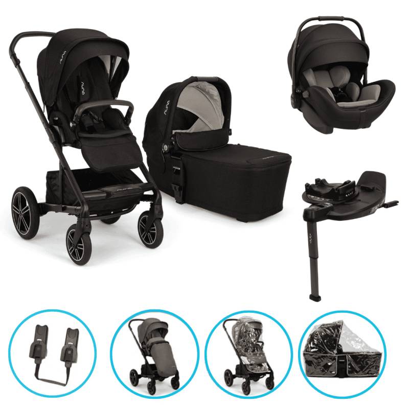 Nuna MIXX next 4in1 Kinderwagen Set Caviar inkl. Arra flex Caviar, Base Curv & gratis Zubehör