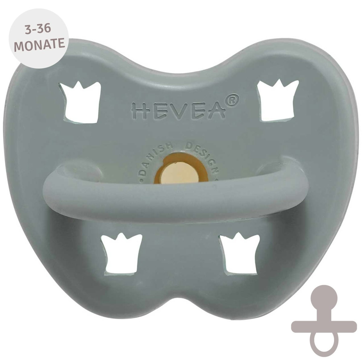 Öko Schnuller Naturkautschuk rund 3-36 M. Krone grau Öko Schnuller Naturkautschuk rund 3-36 M. Krone grau