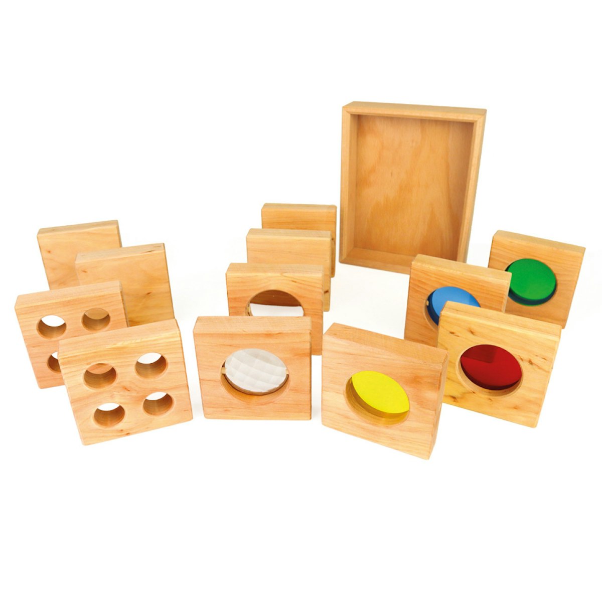 Optikklötze 12 Teile im Holzrahmen