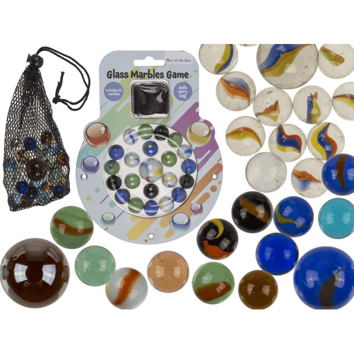 Out of the blue - Out of the blue Glas-Murmelspiel mit Stoffbeutel, 22 Murmeln
