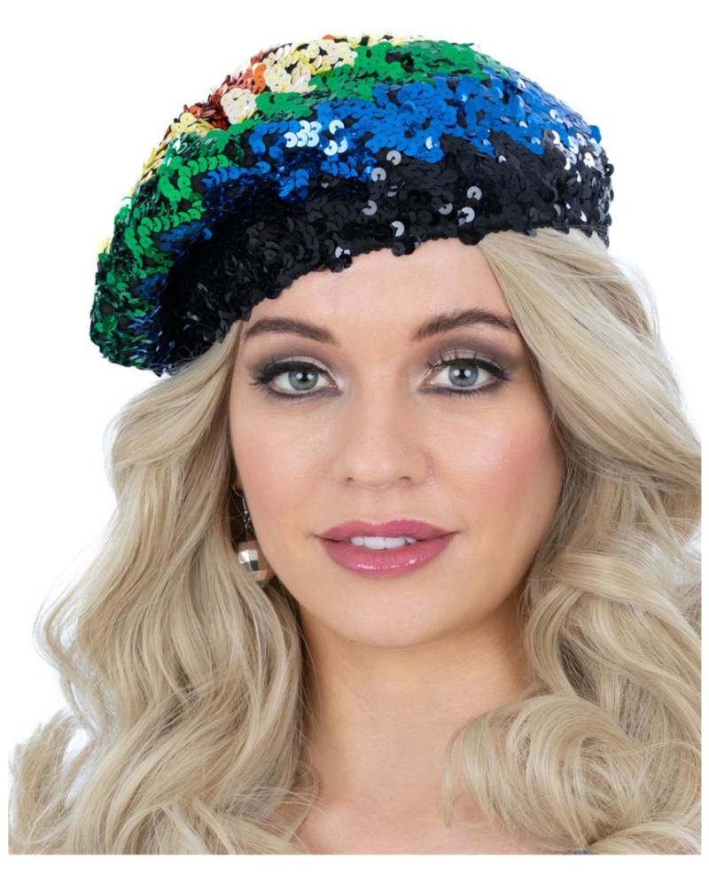 Pailletten Baskenmütze Regenbogenfarben