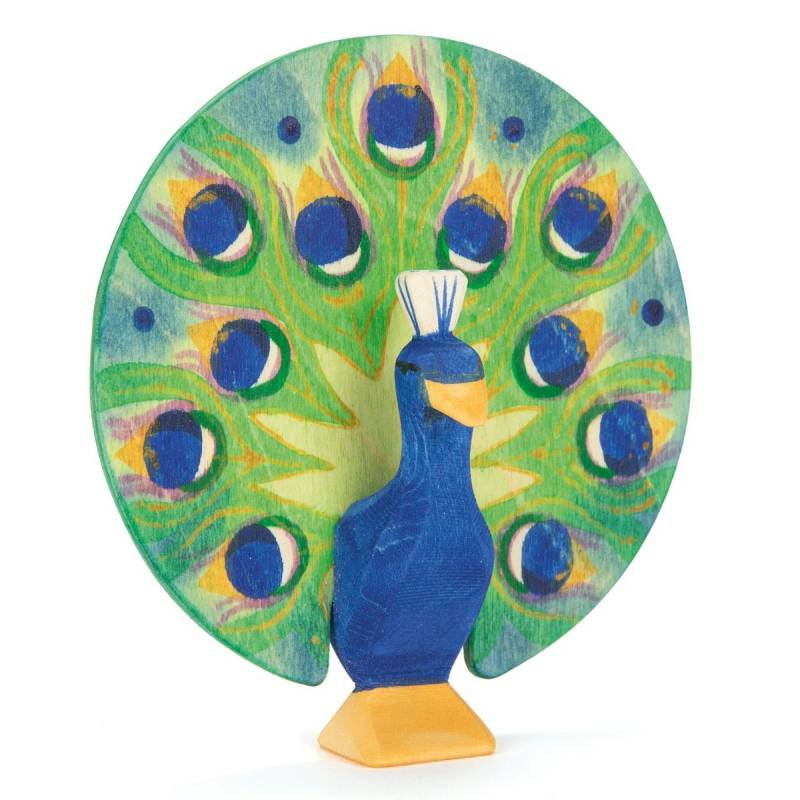 Pfau mit Rad Holzfigur 8 cm