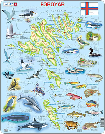 Physische Karte - Far�er Inseln mit Tieren