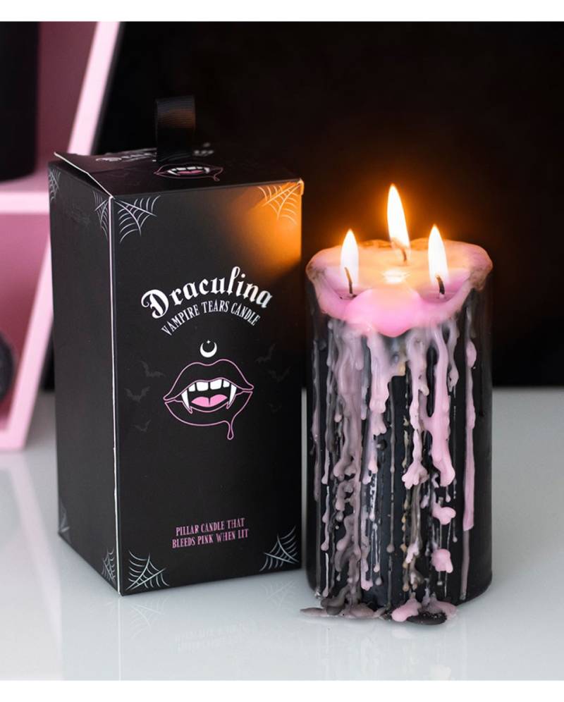 Pink "Blutende" Vampir Stumpenkerze 15cm