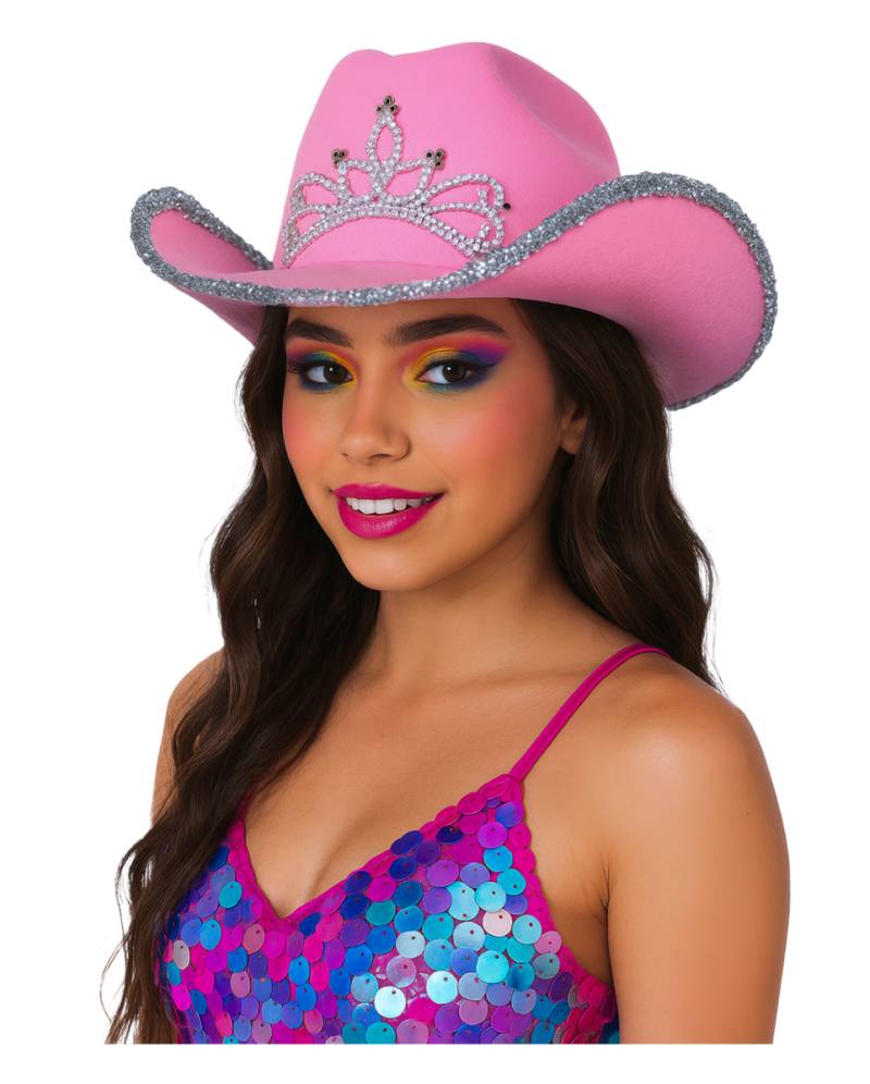 Pinker Cowboyhut mit Strasssteine & Pailletten