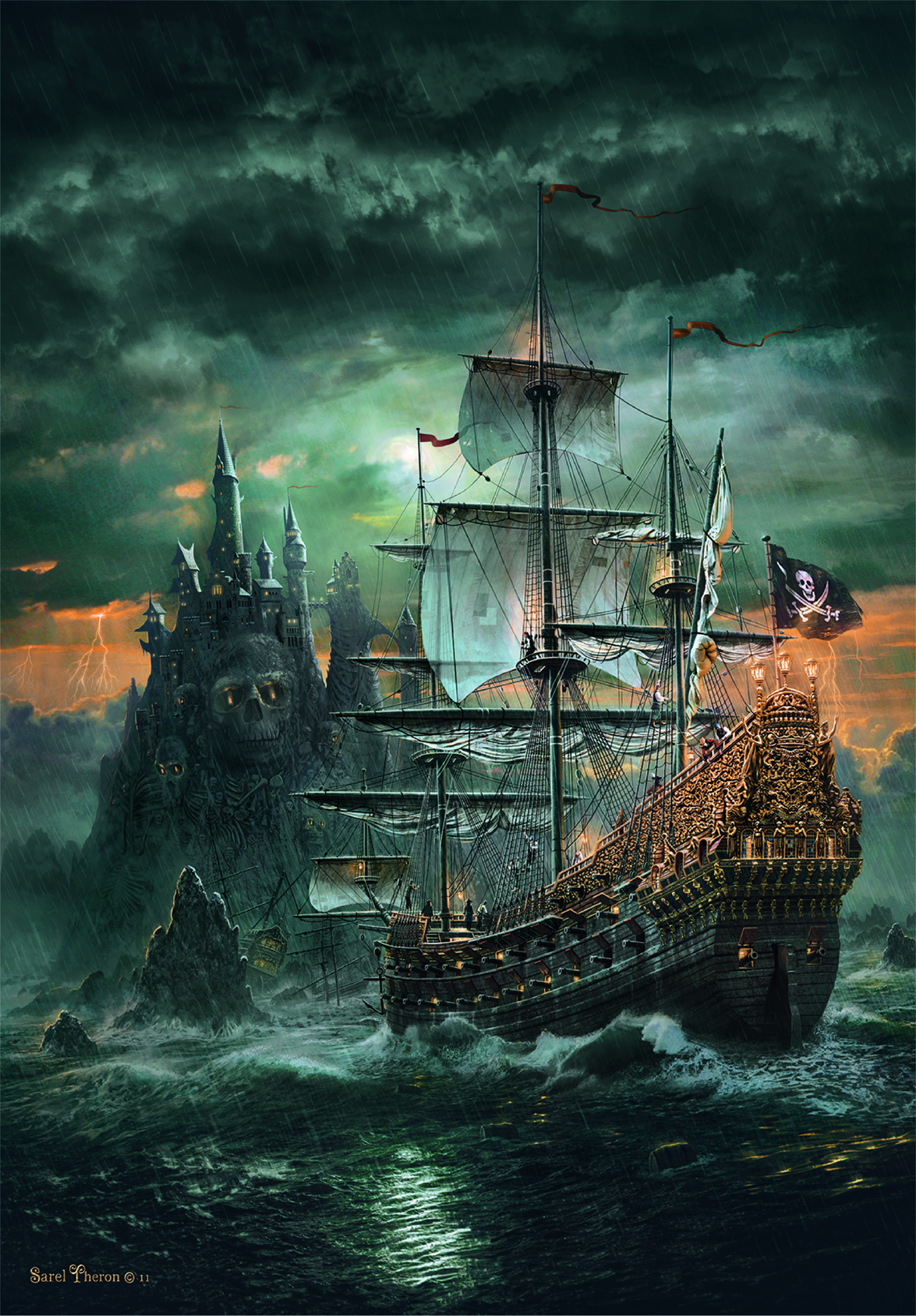 Piratenschiff im Sturm