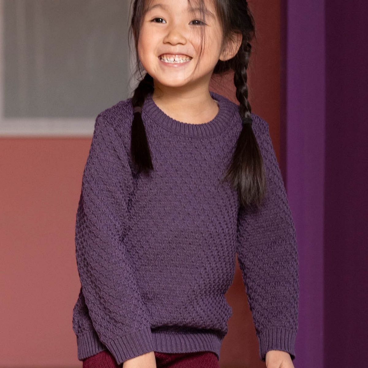 Pullover Zick-Zack Strickmuster aubergine 98/104