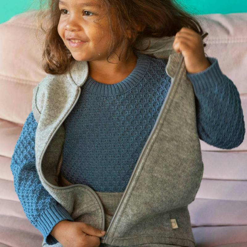 Pullover Zick-Zack Strickmuster taubenblau 110/116