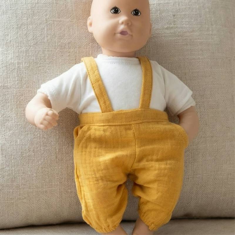 Puppen Latzhose m. Shirt 28-35cm honiggelb, Bio-Baumwolle