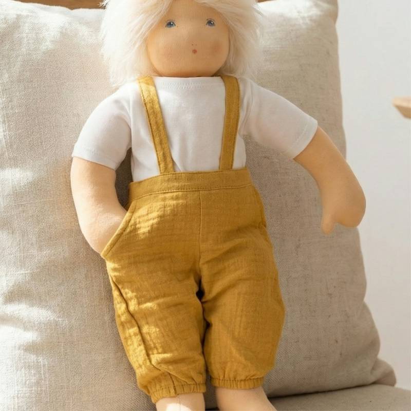 Puppen Latzhose m. Shirt 35-45cm honiggelb, Bio-Baumwolle