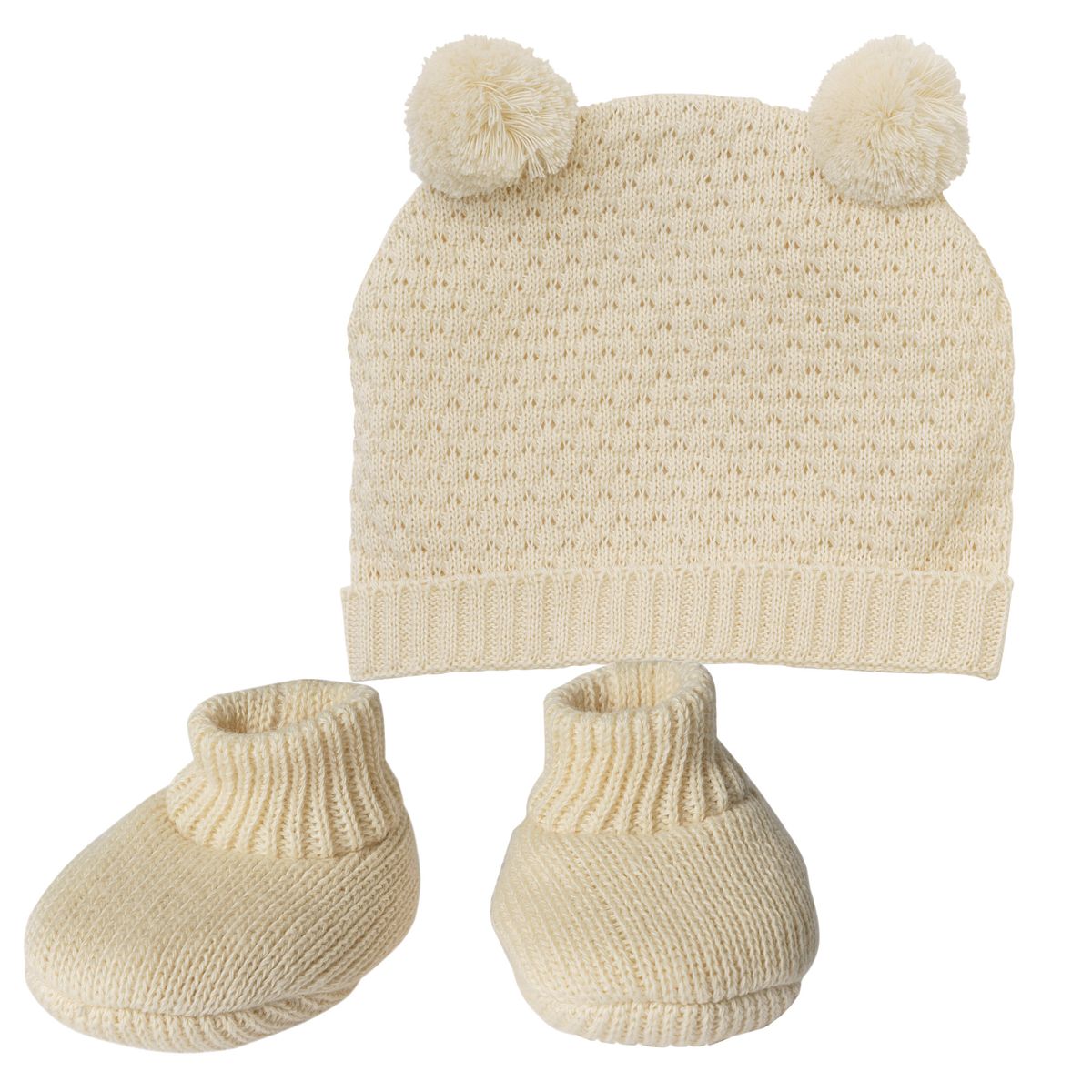 Puppen Mütze und Schuhe 35-45cm beige, Bio-Baumwolle