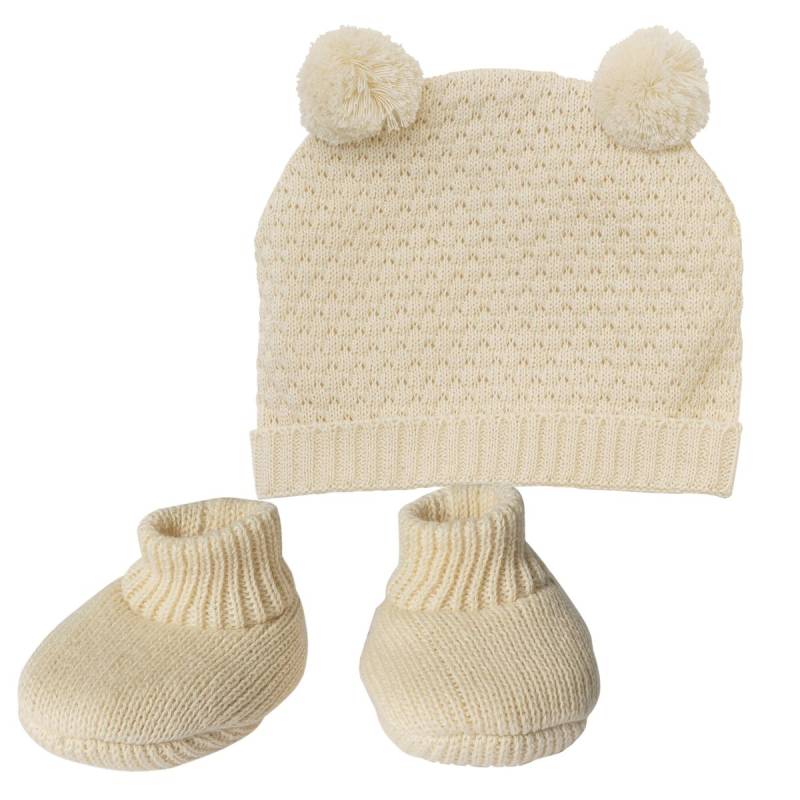 Puppen Mütze und Schuhe 35-45cm beige, Bio-Baumwolle Puppen Mütze und Schuhe 35-45cm beige, Bio-Baumwolle