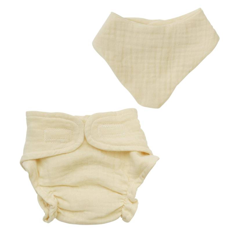 Puppen Stoffwindel & Lätzchen 35-45cm beige, Bio-Baumwolle
