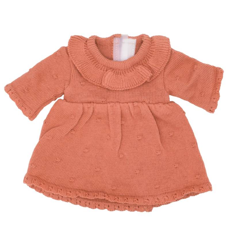 Puppen-Strickkleid 28-35cm pfirsich, Bio-Baumwolle