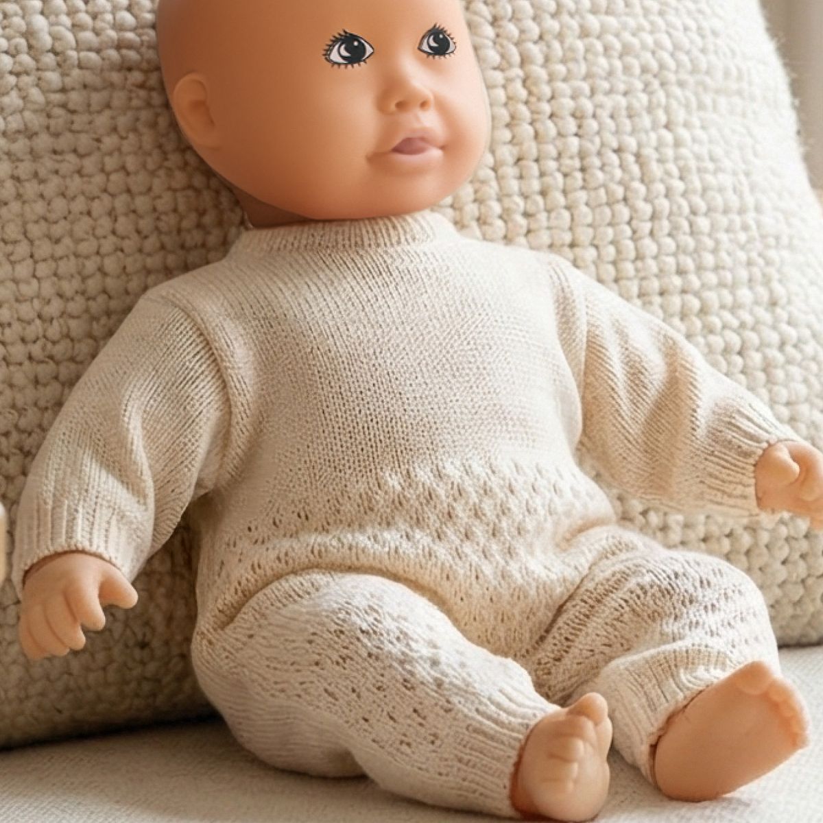 Puppen Strickstrampler 28-35cm beige, Bio-Baumwolle