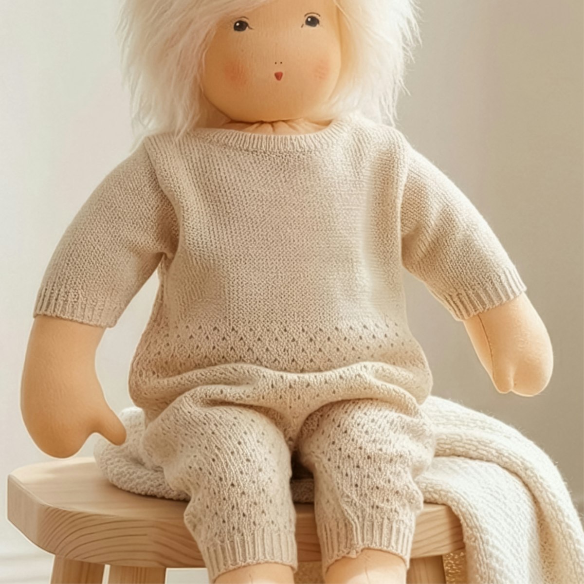 Puppen Strickstrampler 35-45cm beige, Bio-Baumwolle