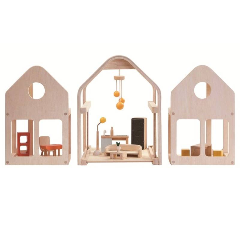 Puppenhaus möbliert zum Tragen und Schieben Puppenhaus möbliert zum Tragen und Schieben