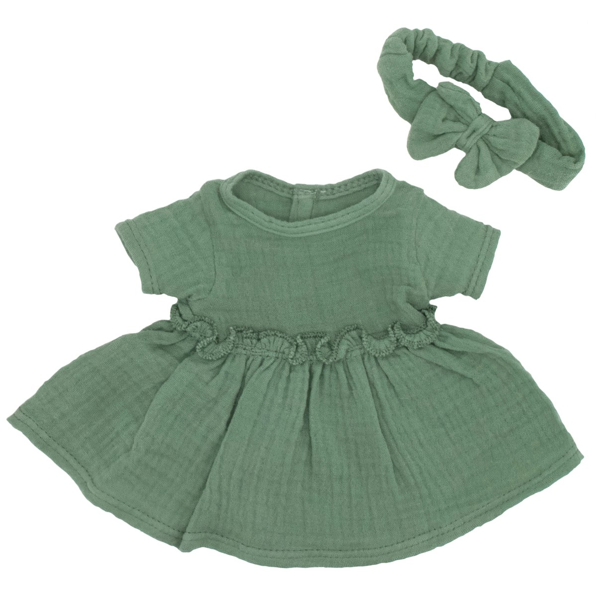 Puppenkleid 28-35cm mit Haarband grün, Bio-Baumwolle