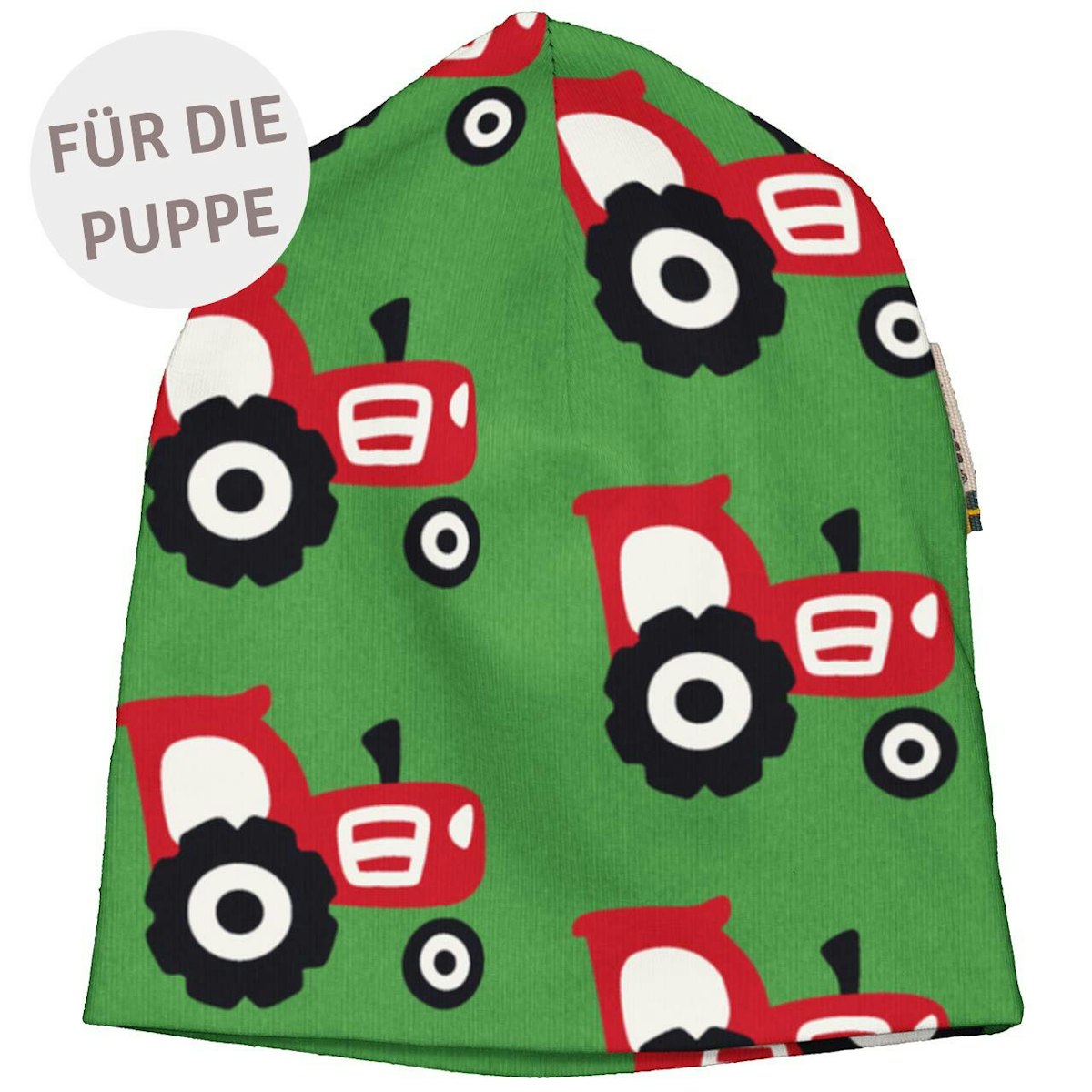 Puppenkleidung Beanie Traktor grün S