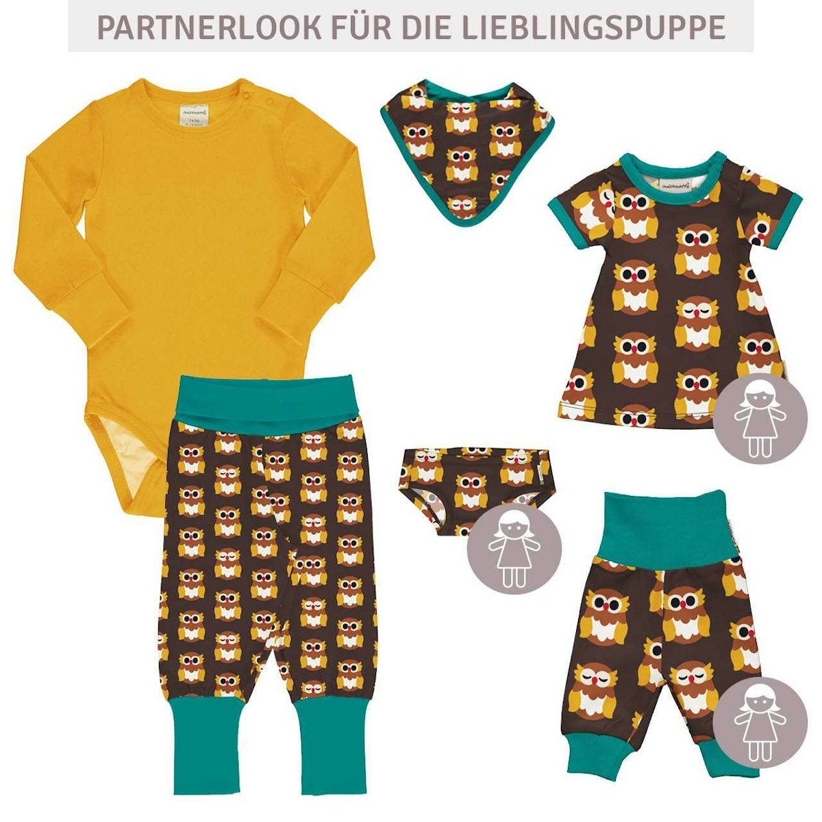 Puppenkleidung Unterhose Eulen braun S